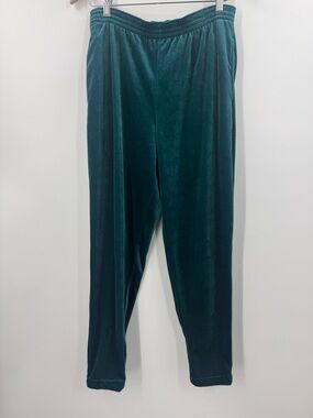 Diane Von Firstenberg VINTAGE womens  teal velour  jogger pants lounge leisure